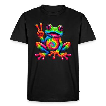 Grenouille Signe de Paix Hippie Mignon - T-shirt Premium bio Homme - noir - Devant - Nico (187cm)