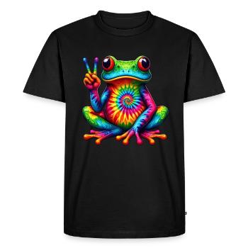 Grenouille Signe de Paix Hippie Mignon - T-shirt Premium bio Homme - noir - Devant - Nico (187cm)
