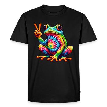 Grenouille Signe de Paix Hippie Mignon - T-shirt Premium bio Homme - noir - Devant - Nico (187cm)