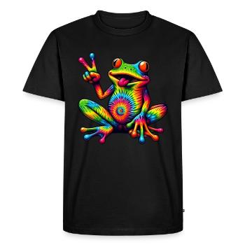 Grenouille Signe de Paix Hippie Mignon - T-shirt Premium bio Homme - noir - Devant - Nico (187cm)