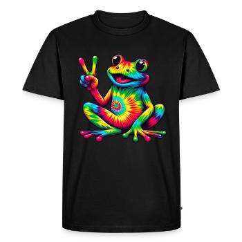 Grenouille Signe de Paix Hippie Mignon - T-shirt Premium bio Homme - noir - Devant - Nico (187cm)