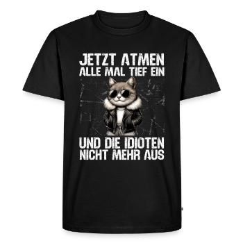 Drôle de chat Sarcasme Idiots disant Respirer l’humour - T-shirt Premium bio Homme - noir - Devant - Nico (187cm)
