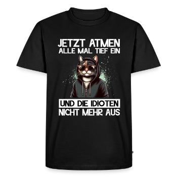 Drôle de chat Sarcasme Idiots disant Respirer l’humour - T-shirt Premium bio Homme - noir - Devant - Nico (187cm)