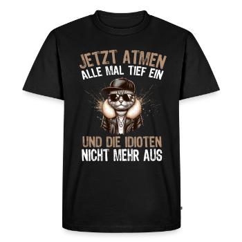 Drôle de chat Sarcasme Idiots disant Respirer l’humour - T-shirt Premium bio Homme - noir - Devant - Nico (187cm)