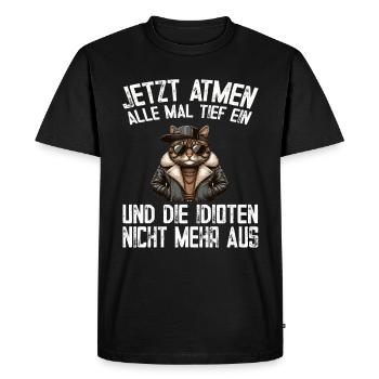 Drôle de chat Sarcasme Idiots disant Respirer l’humour - T-shirt Premium bio Homme - noir - Devant - Nico (187cm)