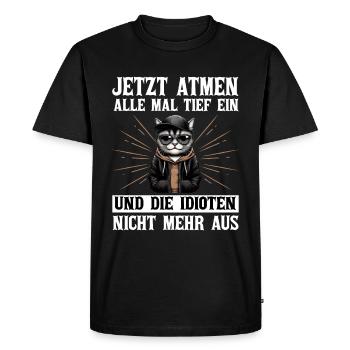 Drôle de chat Sarcasme Idiots disant Respirer l’humour - T-shirt Premium bio Homme - noir - Devant - Nico (187cm)