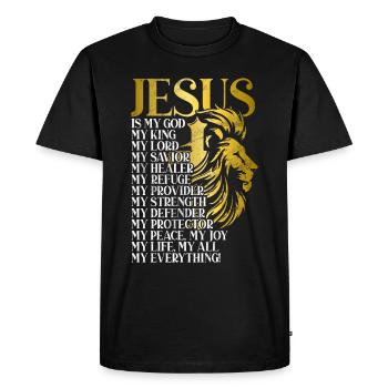 Lion of Judah - Faith in Christian Christian - Men's Premium Organic T-Shirt - black - Front - Nico (187cm)