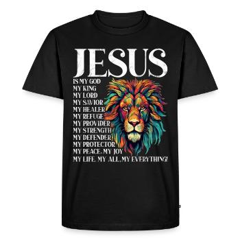Lion of Judah - Faith in Christian Christian - Men's Premium Organic T-Shirt - black - Front - Nico (187cm)