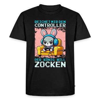 Il me tend la manette que le roi veut jouer - T-shirt Premium bio Homme - noir - Devant - Nico (187cm)