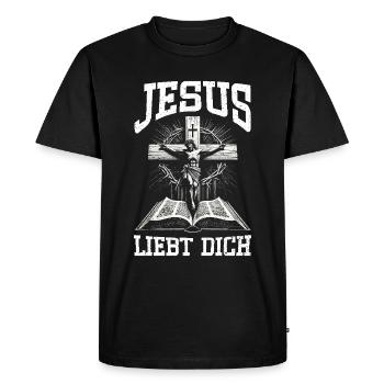 Service d’adoration des croyants catholiques chrétiens de Jésus - T-shirt Premium bio Homme - noir - Devant - Nico (187cm)