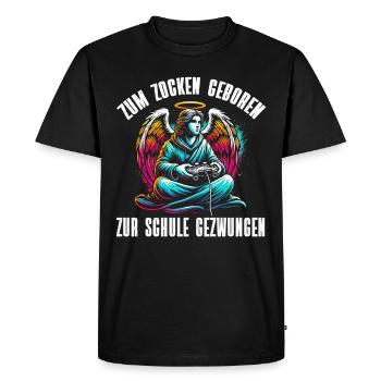 Né pour jouer Forcé d’aller à l’école Angel - T-shirt Premium bio Homme - noir - Devant - Nico (187cm)
