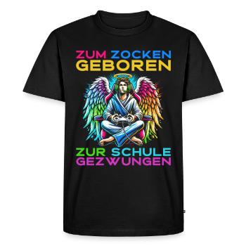 Né pour jouer Forcé d’aller à l’école Angel - T-shirt Premium bio Homme - noir - Devant - Nico (187cm)