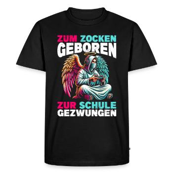 Né pour jouer Forcé d’aller à l’école Angel - T-shirt Premium bio Homme - noir - Devant - Nico (187cm)