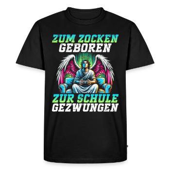 Né pour jouer Forcé d’aller à l’école Angel - T-shirt Premium bio Homme - noir - Devant - Nico (187cm)
