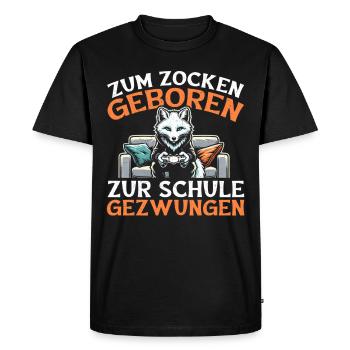 Né pour jouer, forcé d’aller à l’école, le renard arctique - T-shirt Premium bio Homme - noir - Devant - Nico (187cm)