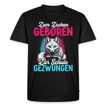 Né pour jouer, forcé d’aller à l’école, le renard arctique - T-shirt Premium bio Homme - noir - Devant - Nico (187cm)