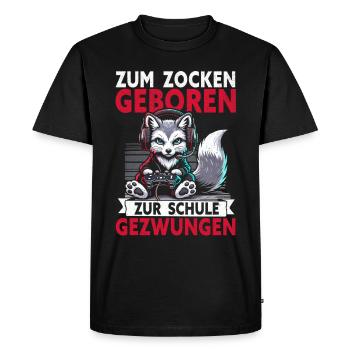 Né pour jouer, forcé d’aller à l’école, le renard arctique - T-shirt Premium bio Homme - noir - Devant - Nico (187cm)