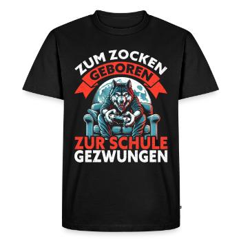 Né pour jouer Forcé d’aller à l’école Loup - T-shirt Premium bio Homme - noir - Devant - Nico (187cm)