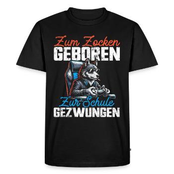 Né pour jouer Forcé d’aller à l’école Loup - T-shirt Premium bio Homme - noir - Devant - Nico (187cm)