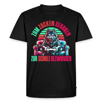 Né pour jouer Forcé d’aller à l’école Loup - T-shirt Premium bio Homme - noir - Devant - Nico (187cm)