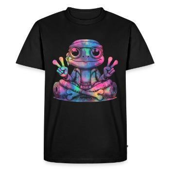 Signe de la paix Teinture Hippie Grenouille des années 60 - T-shirt Premium bio Homme - noir - Devant - Nico (187cm)
