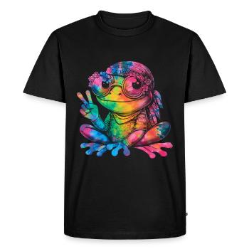 Signe de la paix Teinture Hippie Grenouille des années 60 - T-shirt Premium bio Homme - noir - Devant - Nico (187cm)