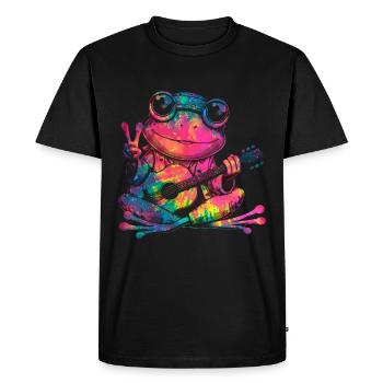Signe de la paix Teinture Hippie Grenouille des années 60 - T-shirt Premium bio Homme - noir - Devant - Nico (187cm)