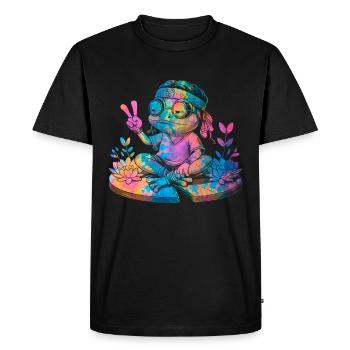 Signe de la paix Teinture Hippie Grenouille des années 60 - T-shirt Premium bio Homme - noir - Devant - Nico (187cm)