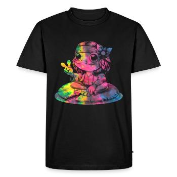 Signe de la paix Teinture Hippie Grenouille des années 60 - T-shirt Premium bio Homme - noir - Devant - Nico (187cm)