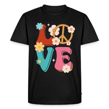 Signe de paix Amour Groovy Hippie des années 70 - T-shirt Premium bio Homme - noir - Devant - Nico (187cm)