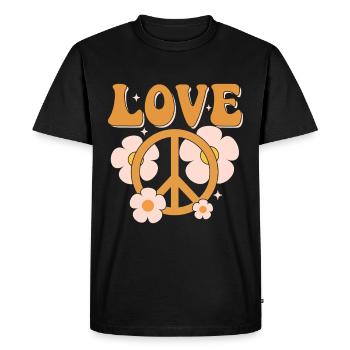 Signe de paix Amour Groovy Hippie des années 70 - T-shirt Premium bio Homme - noir - Devant - Nico (187cm)