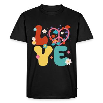 Signe de paix Amour Groovy Hippie des années 70 - T-shirt Premium bio Homme - noir - Devant - Nico (187cm)