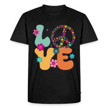 Signe de paix Amour Groovy Hippie des années 70 - T-shirt Premium bio Homme - noir - Devant - Nico (187cm)