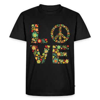 Signe de paix Amour Groovy Hippie des années 70 - T-shirt Premium bio Homme - noir - Devant - Nico (187cm)