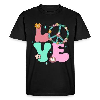 Signe de paix Amour Groovy Hippie des années 70 - T-shirt Premium bio Homme - noir - Devant - Nico (187cm)