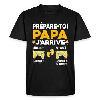 Futur Papa Gamer Cadeau Annonce Grossesse Père - T-shirt Premium bio Homme - noir - Devant - Nico (187cm)