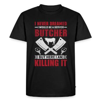 Boucherie, maître boucher, boucherie, boucherie - T-shirt Premium bio Homme - noir - Devant - Nico (187cm)