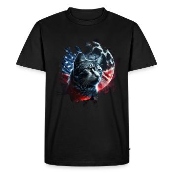 Chat américain sous la Lune avec drapeau américain - T-shirt Premium bio Homme - noir - Devant - Nico (187cm)