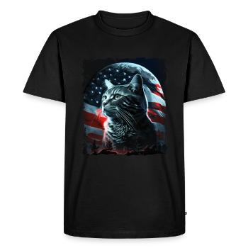 Chat américain sous la Lune avec drapeau américain - T-shirt Premium bio Homme - noir - Devant - Nico (187cm)