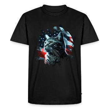 Chat américain sous la Lune avec drapeau américain - T-shirt Premium bio Homme - noir - Devant - Nico (187cm)