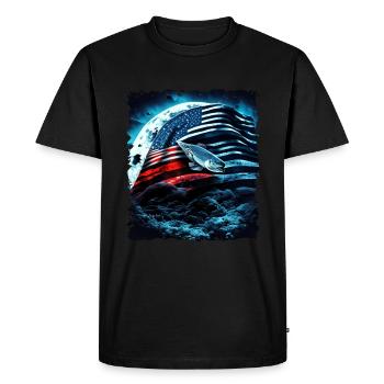 L’Amérique pêche sous la Lune avec le drapeau américain - T-shirt Premium bio Homme - noir - Devant - Nico (187cm)