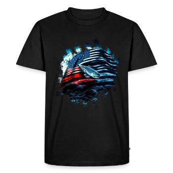 L’Amérique pêche sous la Lune avec le drapeau américain - T-shirt Premium bio Homme - noir - Devant - Nico (187cm)
