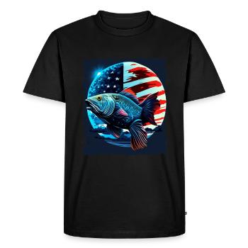 L’Amérique pêche sous la Lune avec le drapeau américain - T-shirt Premium bio Homme - noir - Devant - Nico (187cm)
