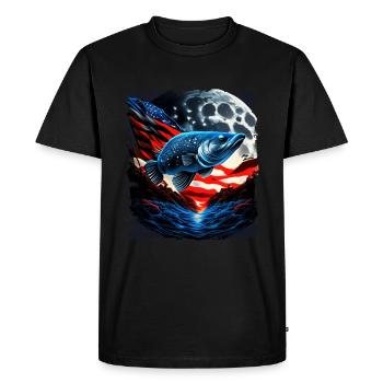 L’Amérique pêche sous la Lune avec le drapeau américain - T-shirt Premium bio Homme - noir - Devant - Nico (187cm)