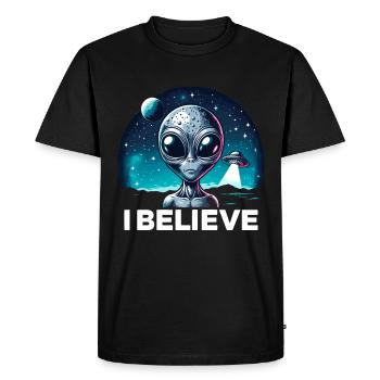 Funny Alien Alien Believe - Men's Premium Organic T-Shirt - black - Front - Nico (187cm)