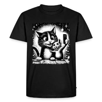 Cat & Mouse Selfie Merry Christmas Funny - Men's Premium Organic T-Shirt - black - Front - Nico (187cm)