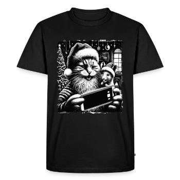 Cat & Mouse Selfie Merry Christmas Funny - Men's Premium Organic T-Shirt - black - Front - Nico (187cm)