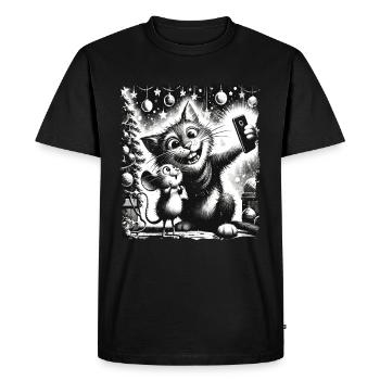 Cat & Mouse Selfie Merry Christmas Funny - Men's Premium Organic T-Shirt - black - Front - Nico (187cm)