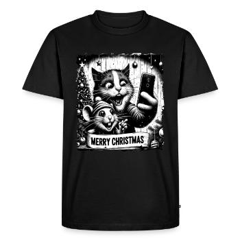 Cat & Mouse Selfie Merry Christmas Funny - Men's Premium Organic T-Shirt - black - Front - Nico (187cm)