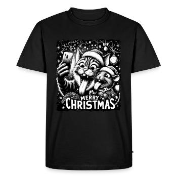 Cat & Mouse Selfie Merry Christmas Funny - Men's Premium Organic T-Shirt - black - Front - Nico (187cm)